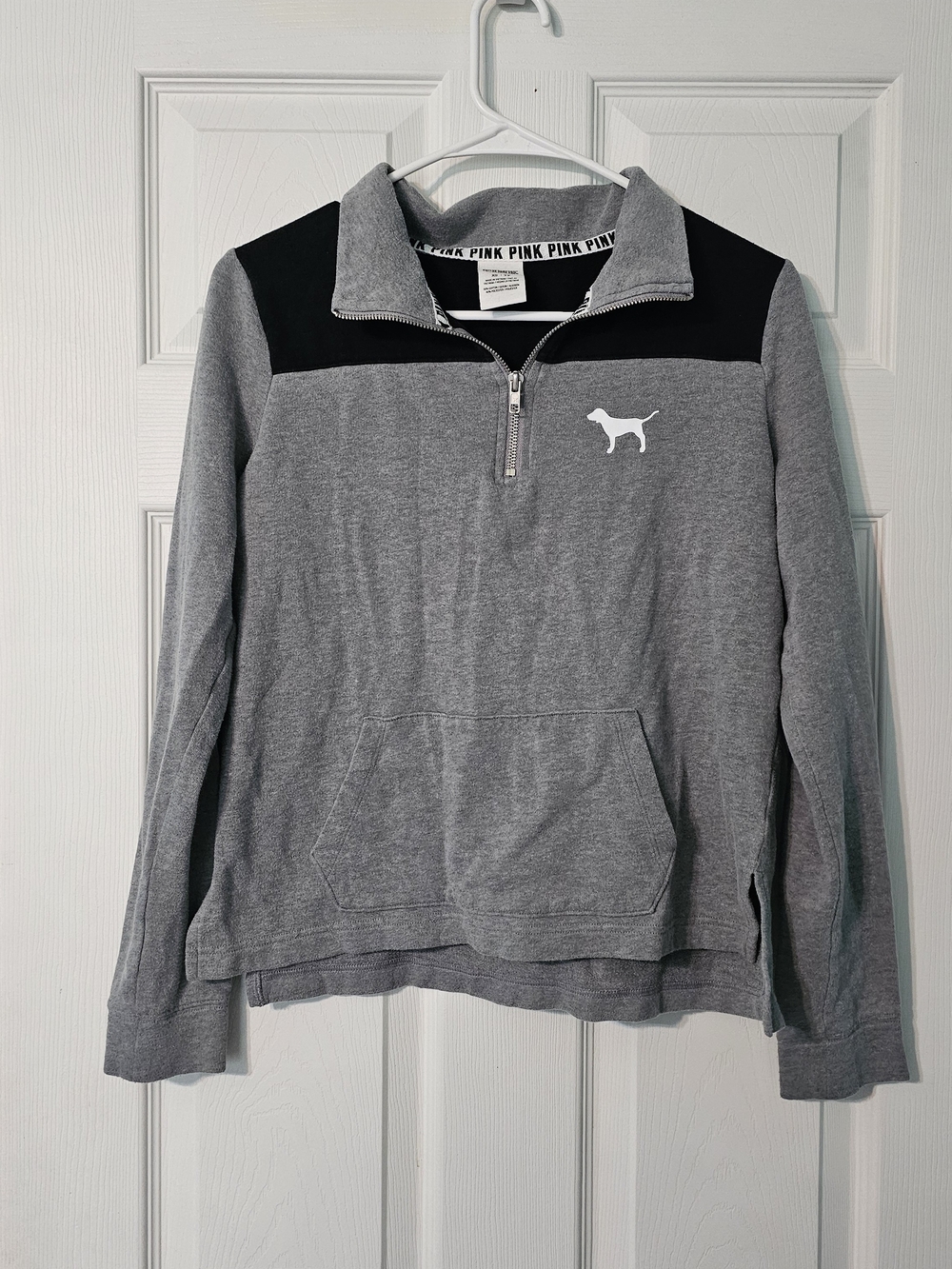 PINK Victoria's Secret Gray and Black Half-Zip Pullover
